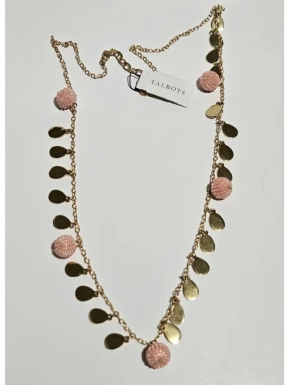Talbots Gold Necklace with Pink Beads